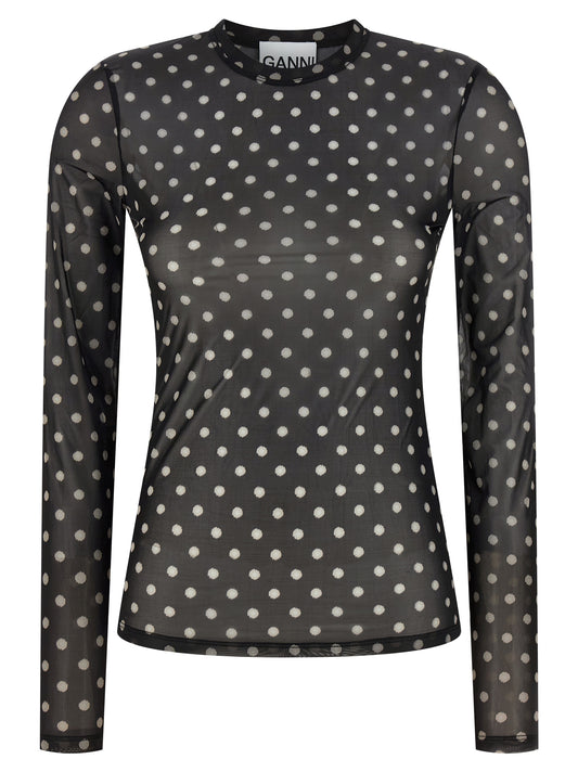Sweatshirt by Ganni for women in stretch polyester black, transparent & print features an magnificent silhouette, showcasing a sophisticated crew neckline and long-sleeve detail for a truly magnificent finish.