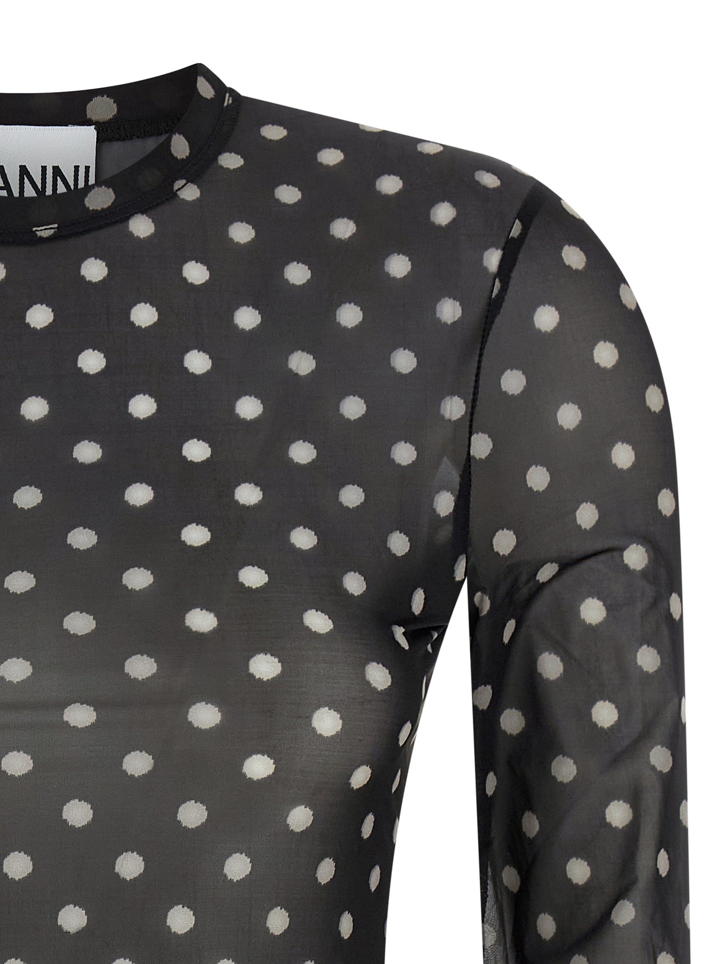 Sweatshirt by Ganni for women in stretch polyester black, transparent & print features an exquisite silhouette, showcasing and crew neckline details for a exquisite look.