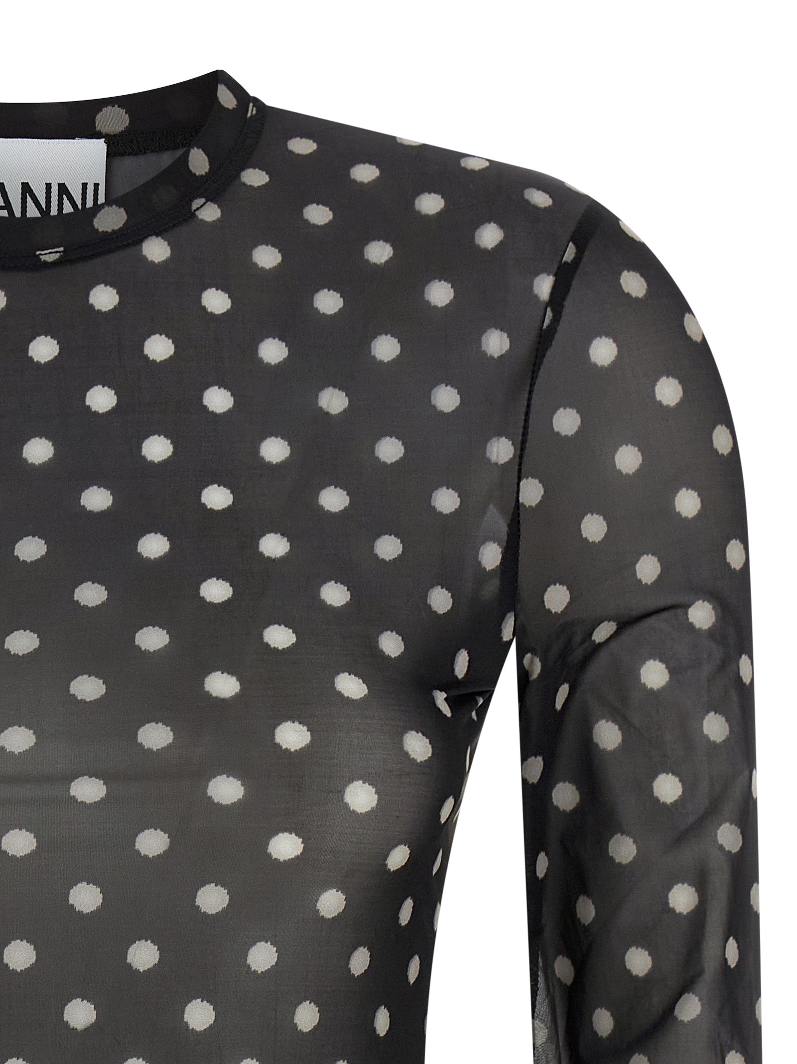 Sweatshirt by Ganni for women in stretch polyester black, transparent & print features an exquisite silhouette, showcasing and crew neckline details for a exquisite look.