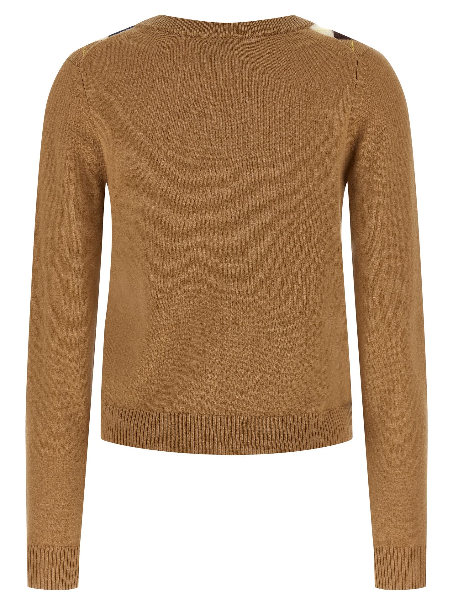 Cardigan by Ganni for women in cashmere beige & patterned showcases a luxurious silhouette, meticulously detailed with a sophisticated crew neckline and for a refined finish.