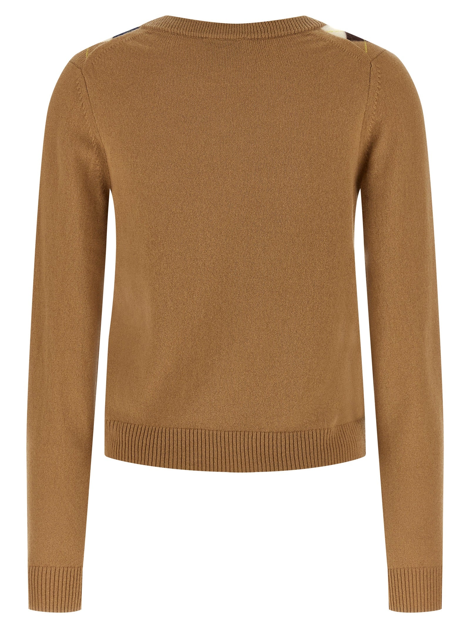Cardigan by Ganni for women in cashmere beige & patterned showcases a luxurious silhouette, meticulously detailed with a sophisticated crew neckline and for a refined finish.