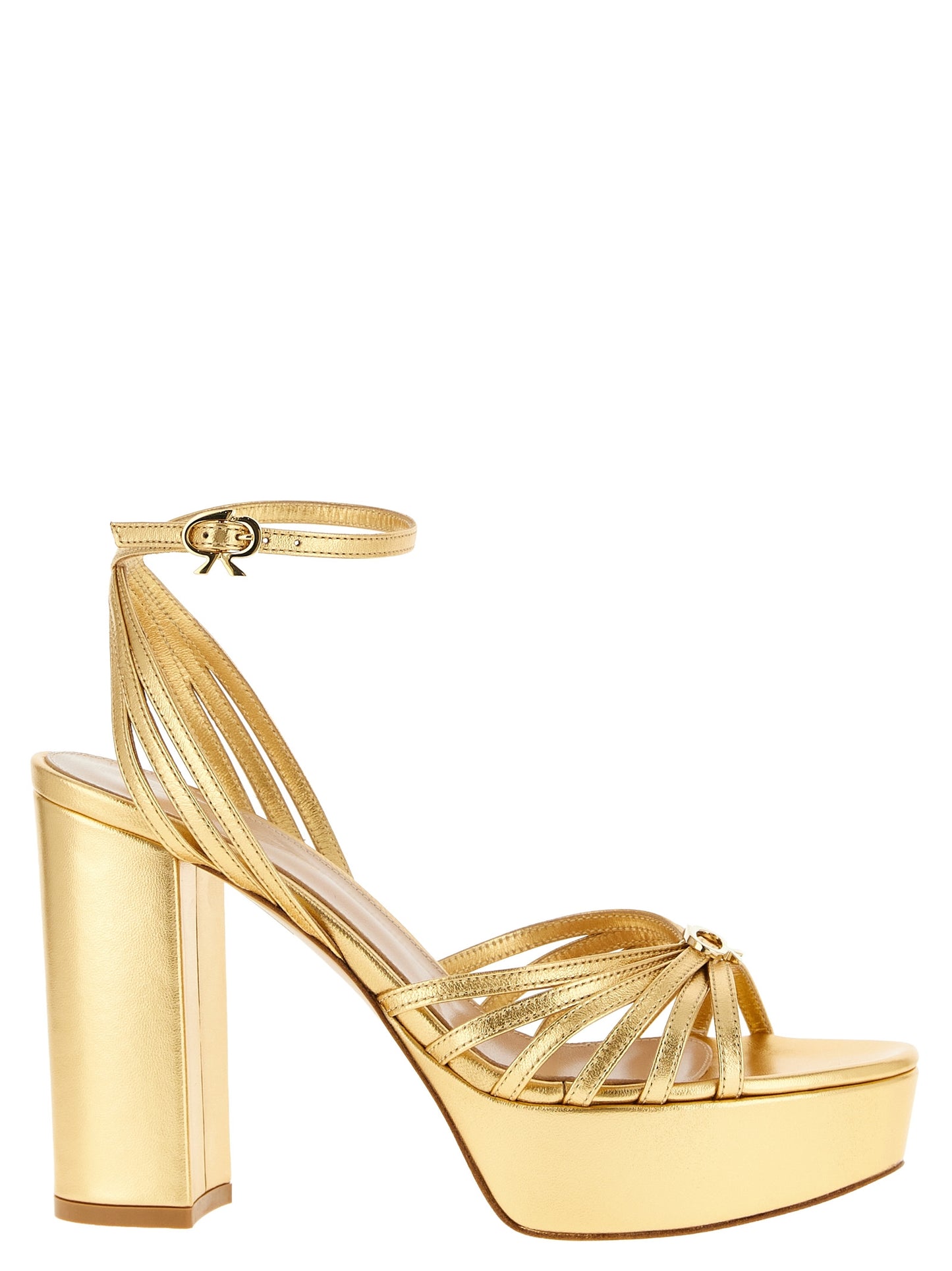 Platform Stiletto Ankle Strap Sandals by Gianvito Rossi for women in nappa lamb leather gold features an statuesque Women's Nappa Lamb Leather Platform Stiletto Ankle Strap Sandals silhouette with a refined stiletto platform and elegant .