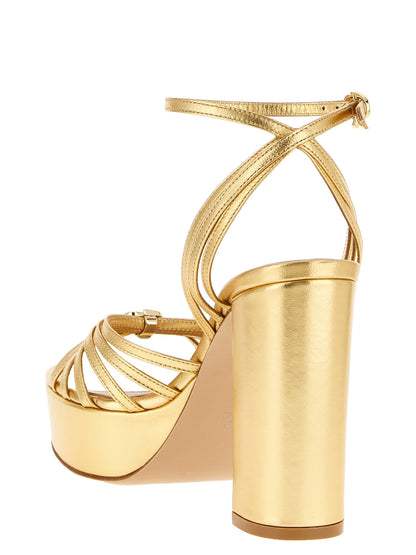 Platform Stiletto Ankle Strap Sandals by Gianvito Rossi for women in nappa lamb leather gold features an exquisite silhouette, showcasing the exquisite Women's Nappa Lamb Leather Platform Stiletto Ankle Strap Sandals with a stiletto platform and .