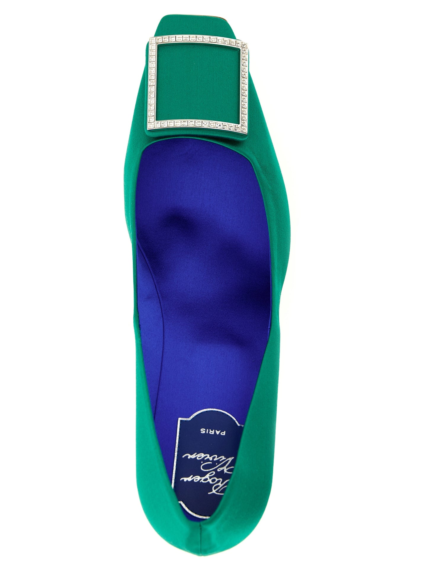 Mid-Heel Pumps Heels by Roger Vivier for women in silk satin viscose & leather bicolour & green features a effortlessly chic Women's Silk Satin Viscose & Leather Mid-Heel Pumps Heels design with a sophisticated mid-heel and elegant square toe style.