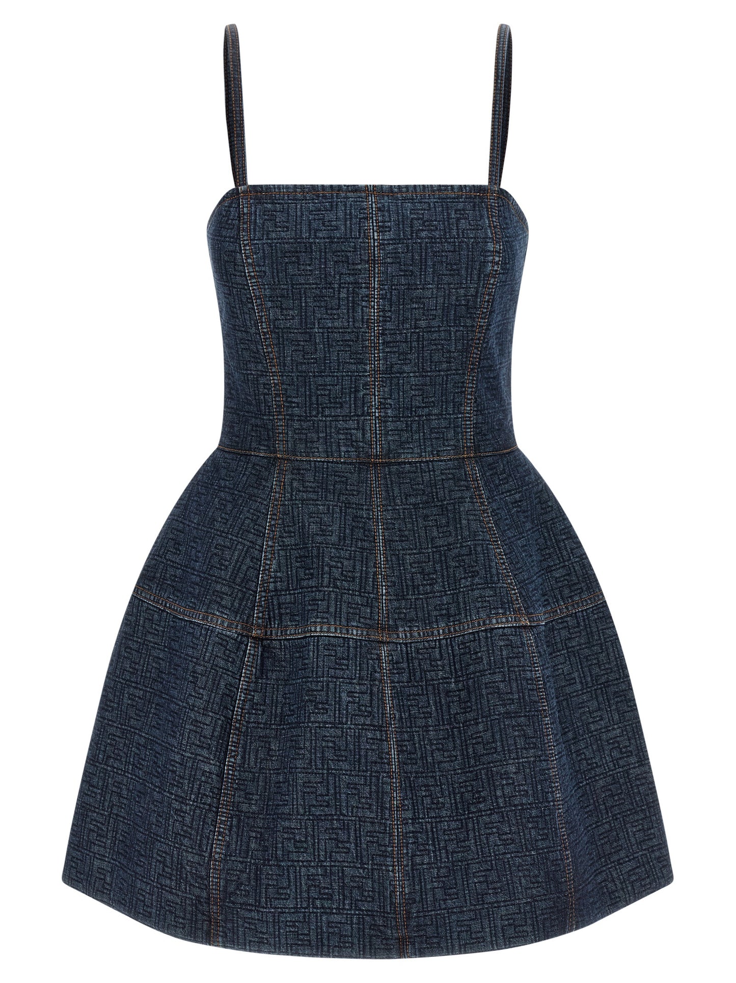 Fendi Women's Corset Bustier Denim Cotton Short Mini Dress - Blue Patterned