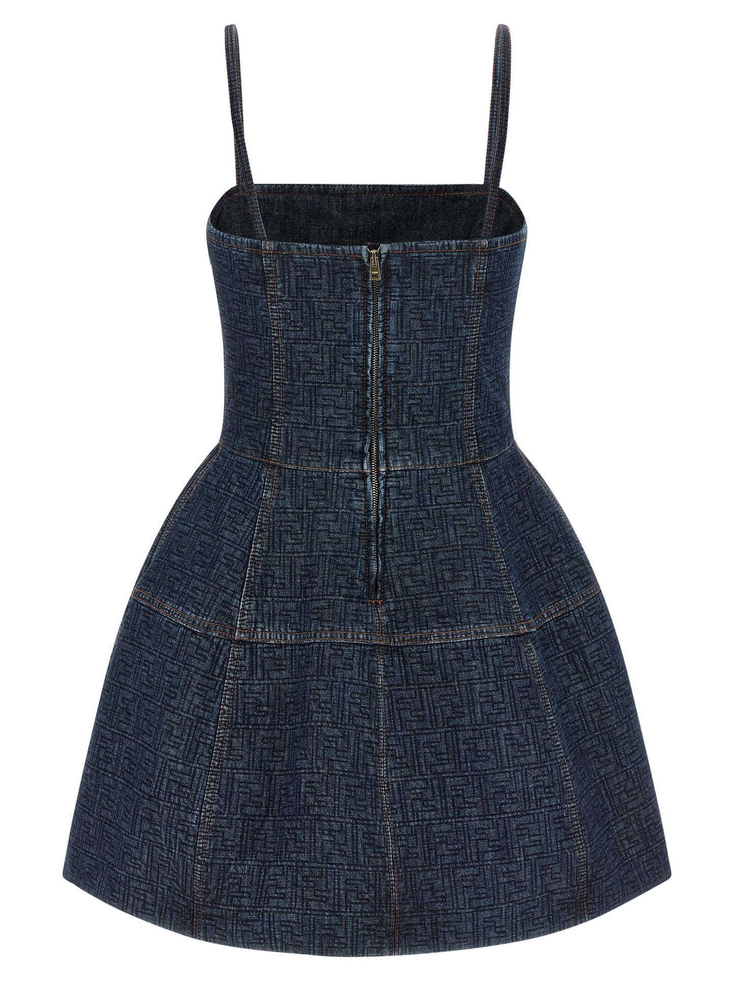 Fendi Women's Corset Bustier Denim Cotton Short Mini Dress - Blue Patterned
