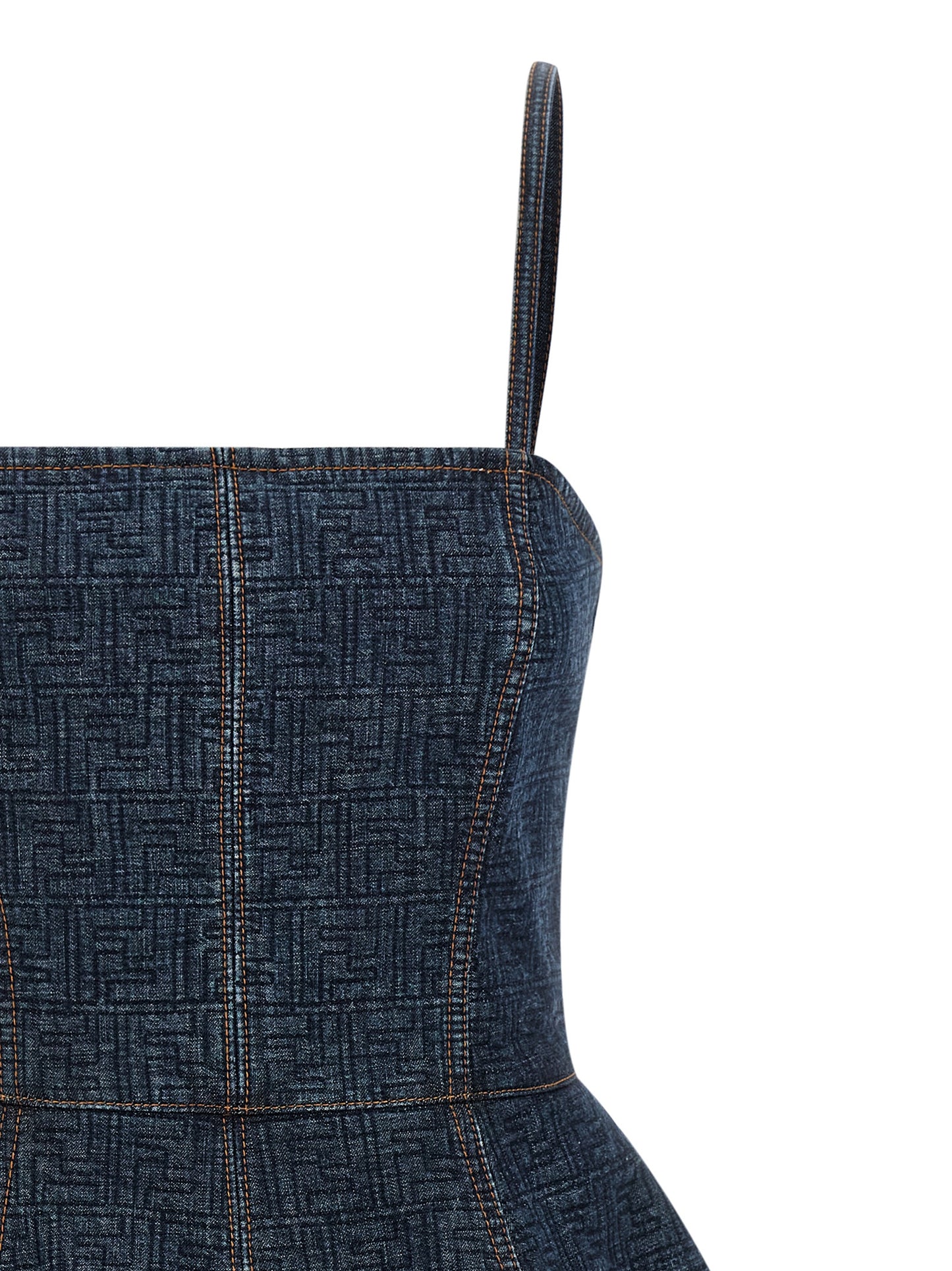 Fendi Women's Corset Bustier Denim Cotton Short Mini Dress - Blue Patterned