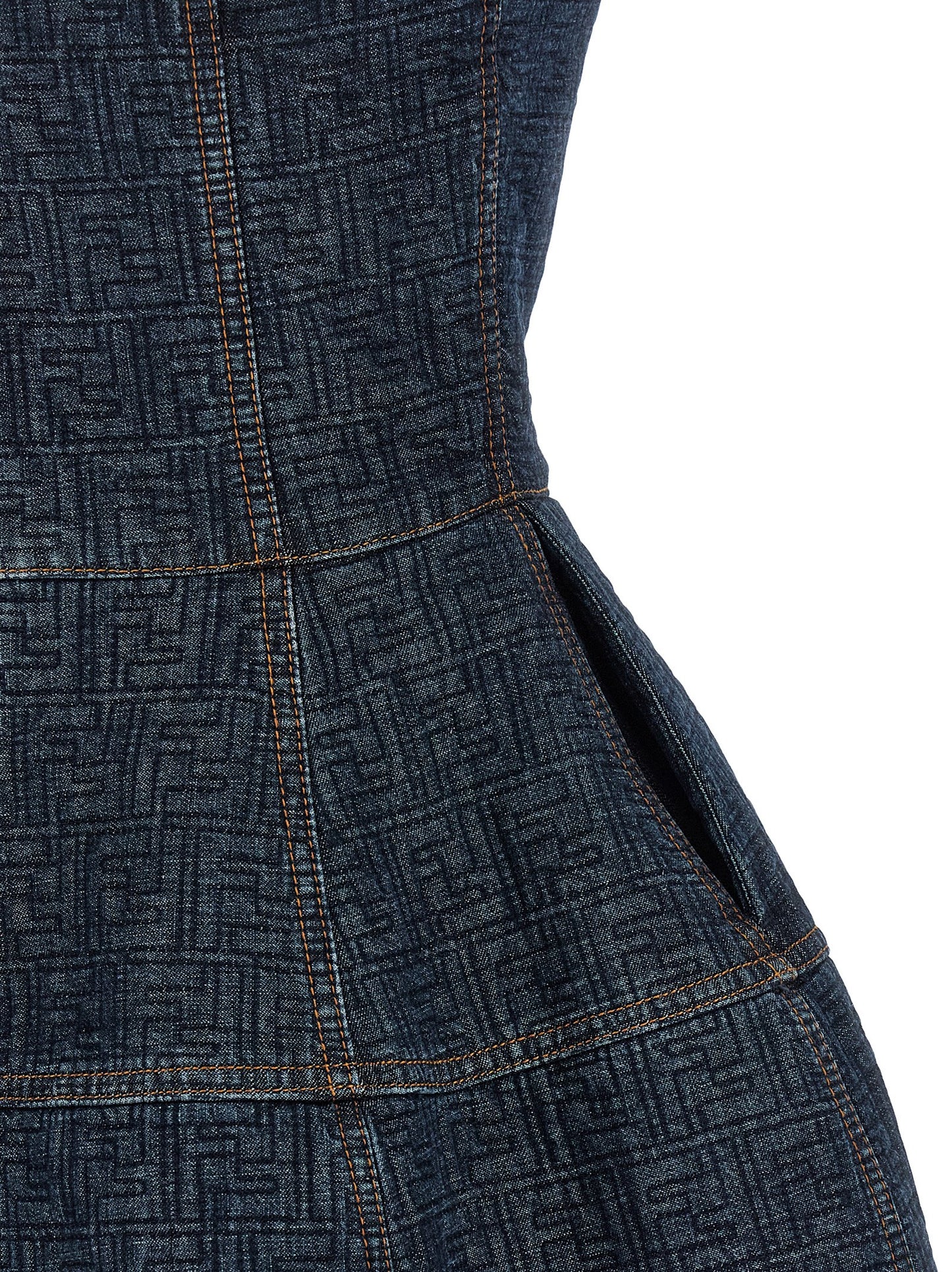 Fendi Women's Corset Bustier Denim Cotton Short Mini Dress - Blue Patterned