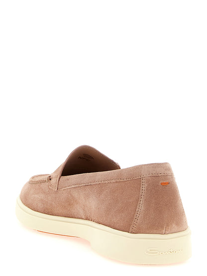 Flat Loafer Slip-On Shoes by Santoni for women in suede calfskin leather multicolor & pink showcases a timeless silhouette from the Women's Suede Calfskin Leather Flat Loafer Slip-On Shoes collection, featuring a timeless flat and for a timeless finish.