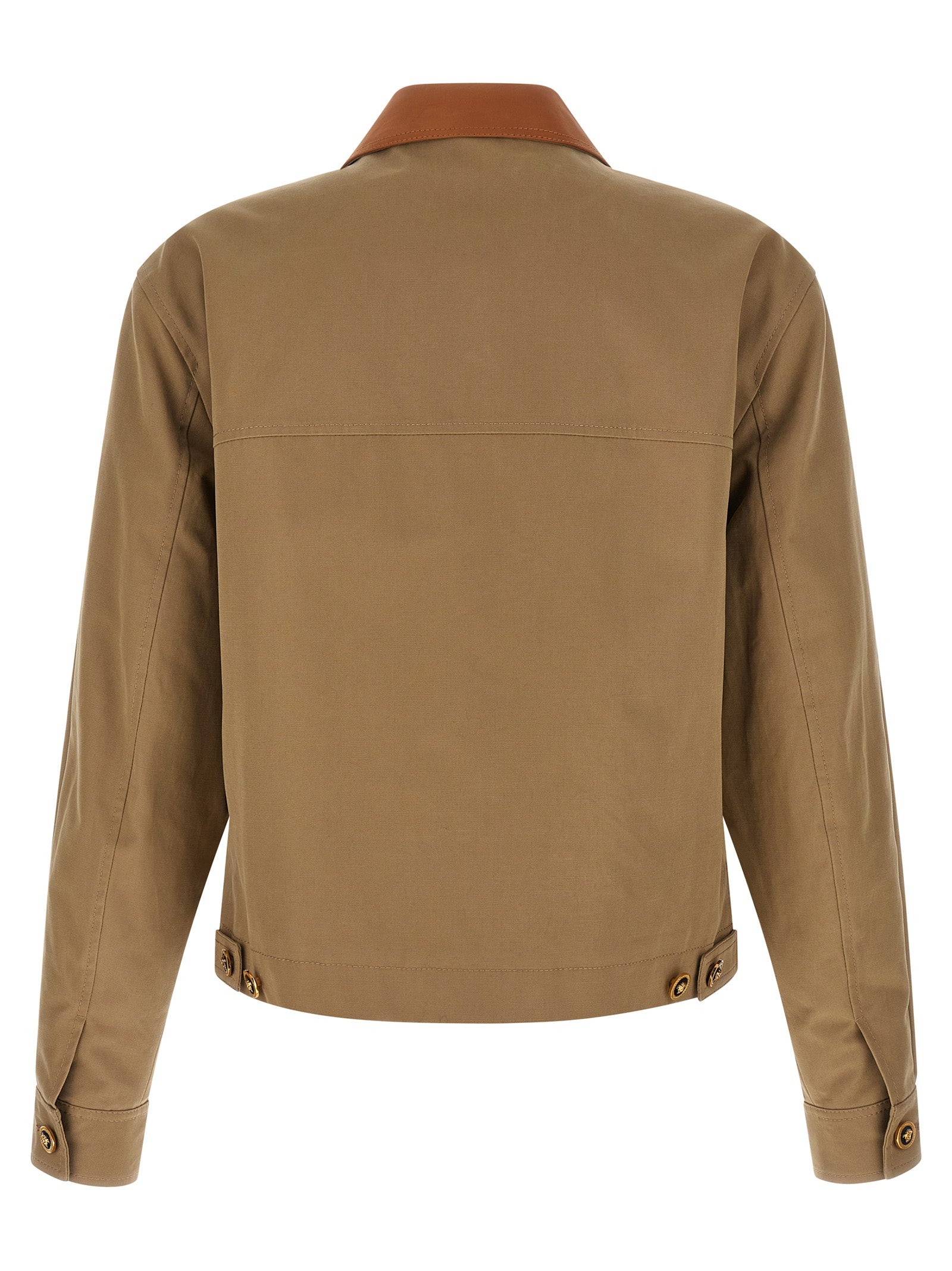 Jacket by Versace for men in cotton beige presents a authentic silhouette, artfully detailed with a authentic and functional pockets for a premium authentic finish.