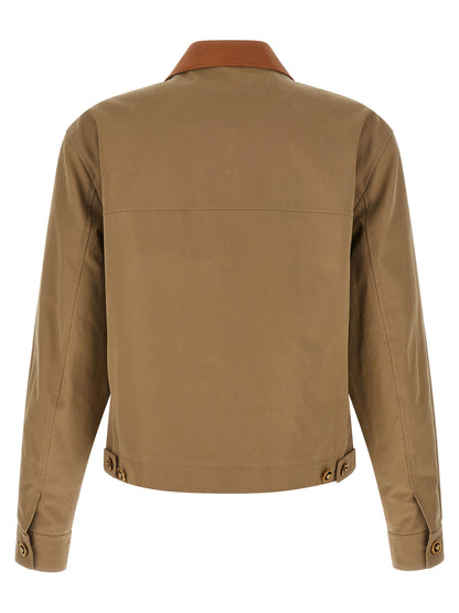 Jacket by Versace for men in cotton beige presents a authentic silhouette, artfully detailed with a authentic and functional pockets for a premium authentic finish.