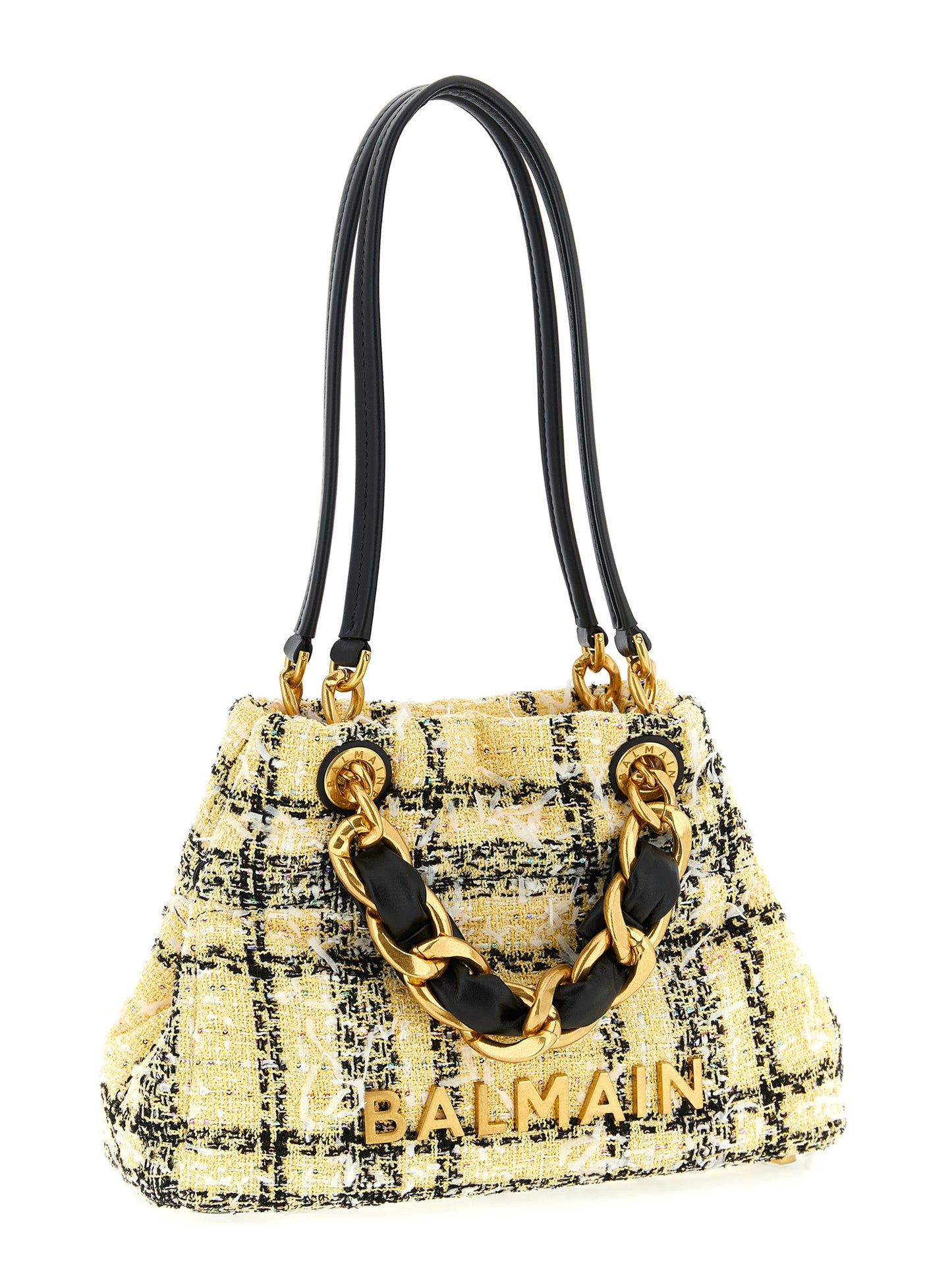 Small Shopper Tote Bag by Balmain for women in poly suede leather & cotton multicolor features an jet-set Cabas Poly Suede Leather & Cotton Small Shopper Tote Bag design with a secure magnetic, ample , and versatile handle for an jet-set finish.