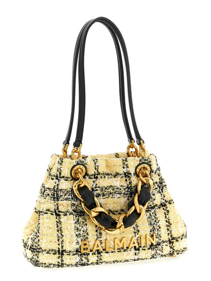 Small Shopper Tote Bag by Balmain for women in poly suede leather & cotton multicolor features an jet-set Cabas Poly Suede Leather & Cotton Small Shopper Tote Bag design with a secure magnetic, ample , and versatile handle for an jet-set finish.