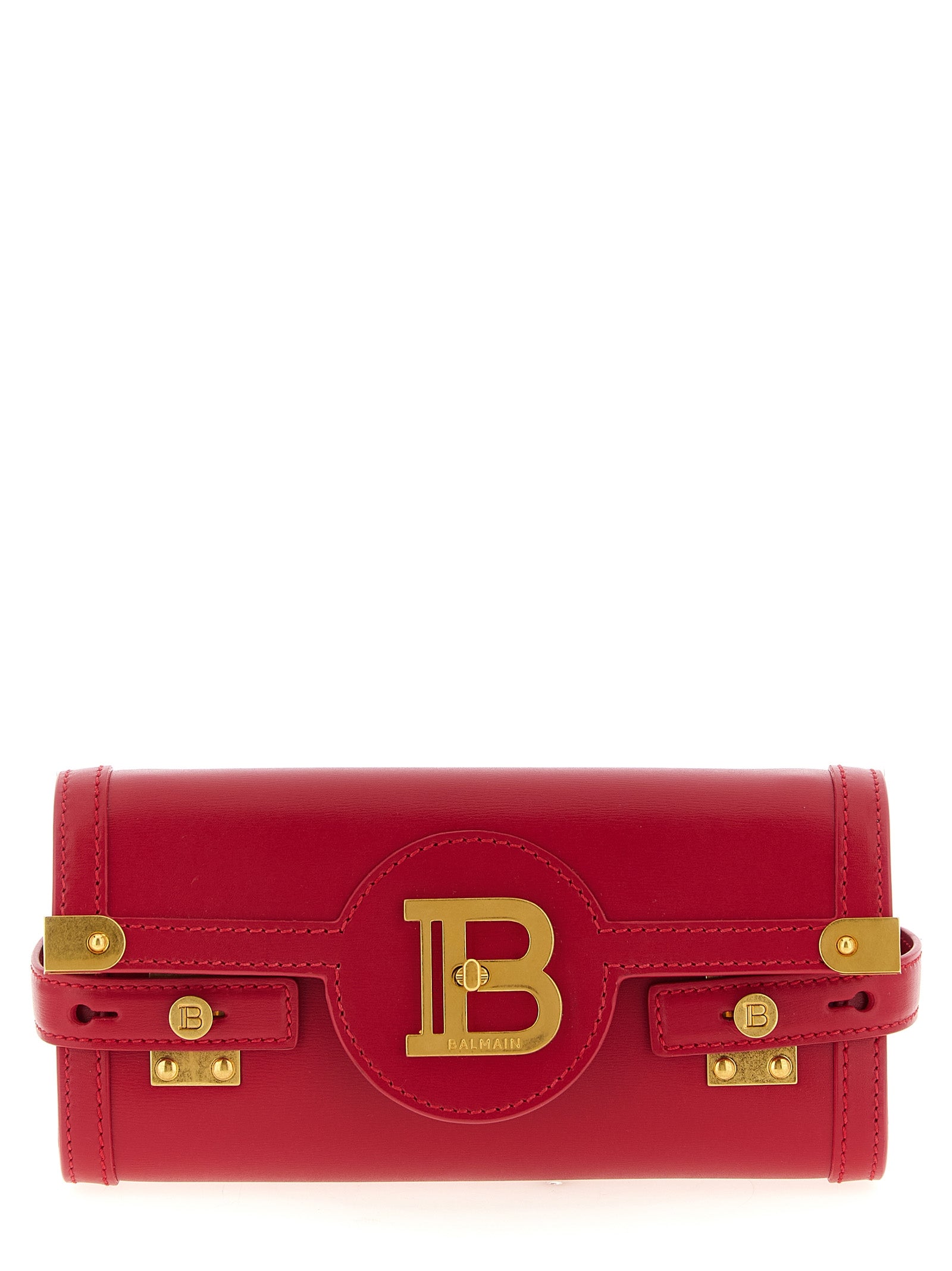 Clutch Handbag by Balmain for women in calfskin leather fuchsia features an sculptural silhouette, showcasing a secure and sculptural with versatile shoulder-strap for a sophisticated look.
