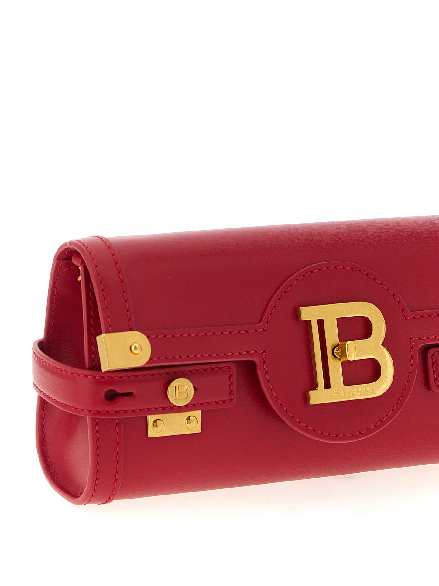 Clutch Handbag by Balmain for women in calfskin leather fuchsia features a architectural silhouette, showcasing a secure , ample , and versatile shoulder-strap for a architectural finish.