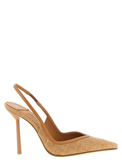 High-Heel Stiletto Slingback Pumps Heels by LE SILLA for women in polyamide leather & raffia brown features a effortlessly chic Women's Polyamide Leather & Raffia High-Heel Stiletto Slingback Pumps Heels design with a sophisticated stiletto high-heel and elegant pointed toe style.