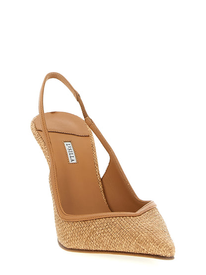 High-Heel Stiletto Slingback Pumps Heels by LE SILLA for women in polyamide leather & raffia brown features a effortless chic silhouette, showcasing the Women's Polyamide Leather & Raffia High-Heel Stiletto Slingback Pumps Heels design with a effortless chic stiletto high-heel and pointed toe style for a effortless chic finish.