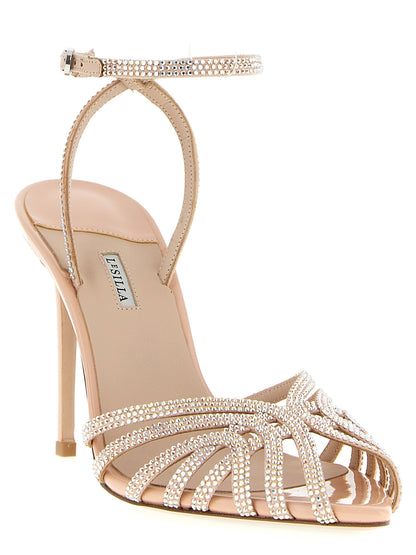 Stiletto Ankle Strap Sandals by LE SILLA for women in goatskin leather & rhinestone multicolor & pink features an effortlessly chic silhouette from the Women's Goatskin Leather & Rhinestone Stiletto Ankle Strap Sandals collection, showcasing a effortlessly chic stiletto and elegant open toe style.