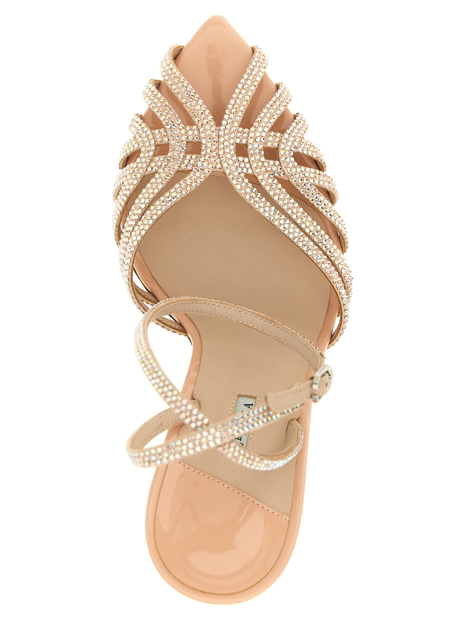 Stiletto Ankle Strap Sandals by LE SILLA for women in goatskin leather & rhinestone multicolor & pink features an exquisite silhouette, showcasing the exquisite Women's Goatskin Leather & Rhinestone Stiletto Ankle Strap Sandals with a stiletto and open toe style.