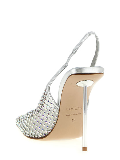 This High-Heel Stiletto Slingback Pumps Heels by LE SILLA for women in polyamide polyester leather & rhinestone silver presents a effortlessly chic silhouette from the Women's Polyamide Polyester Leather & Rhinestone High-Heel Stiletto Slingback Pumps Heels collection, featuring a effortlessly chic stiletto high-heel and effortlessly chic pointed toe style.