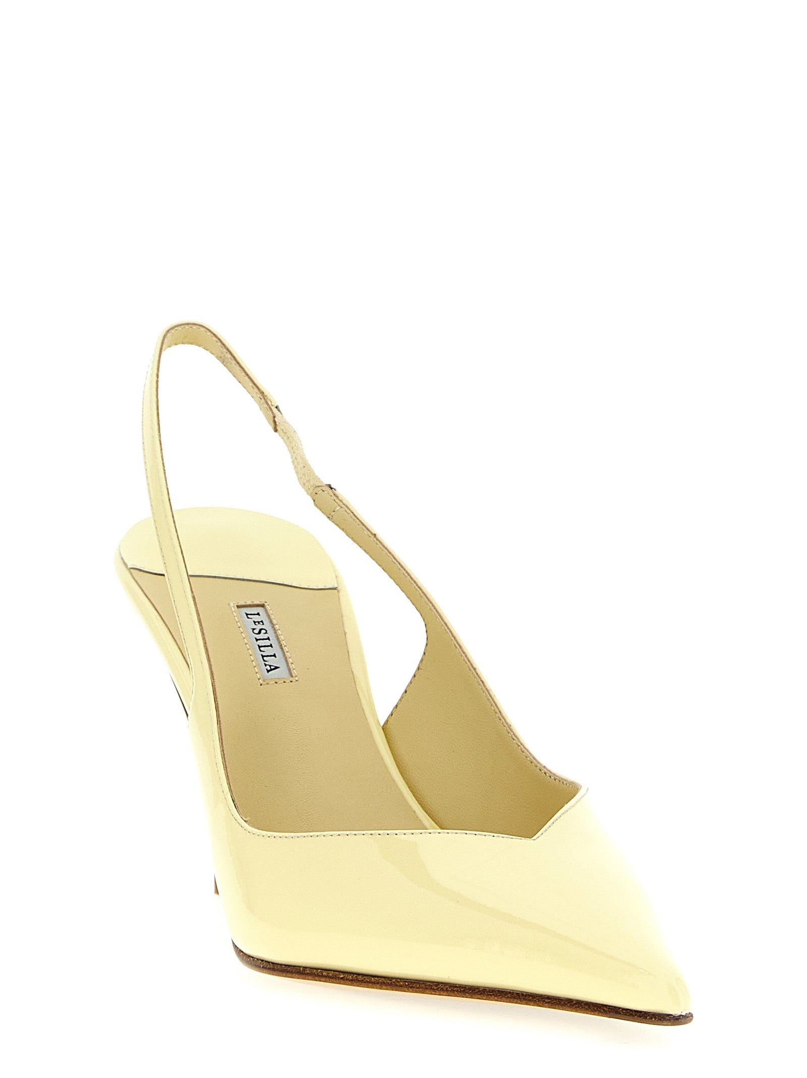 High-Heel Stiletto Slingback Pumps Heels by LE SILLA for women in calfskin leather bicolour & yellow showcases a exquisite silhouette, perfectly accentuating Women's Calfskin Leather High-Heel Stiletto Slingback Pumps Heels with a exquisite stiletto high-heel and exquisite pointed toe style.