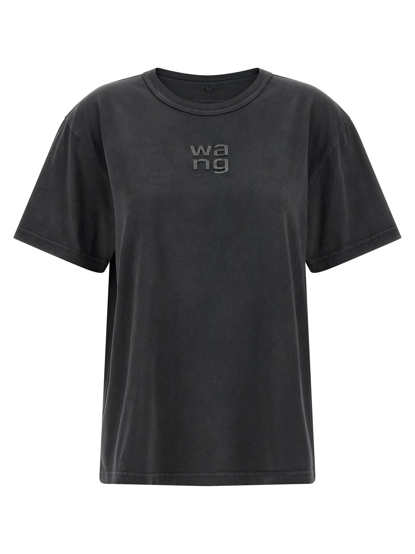 T-Shirt by T BY ALEXANDER WANG for women in cotton & rhinestone black showcases a fashionable silhouette, elegantly detailed with a fashionable short-sleeve and for a sophisticated, high-fashion look.