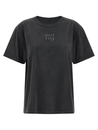 T-Shirt by T BY ALEXANDER WANG for women in cotton & rhinestone black showcases a fashionable silhouette, elegantly detailed with a fashionable short-sleeve and for a sophisticated, high-fashion look.