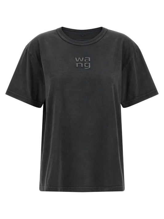 T-Shirt by T BY ALEXANDER WANG for women in cotton & rhinestone black showcases a fashionable silhouette, elegantly detailed with a fashionable short-sleeve and for a sophisticated, high-fashion look.