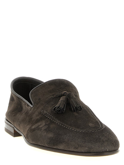 Loafer Slip-On Shoes by Brunello Cucinelli for men in tu & calfskin leather gray showcases a resplendent Men's TU & Calfskin Leather Loafer Slip-On Shoes aesthetic, defined by its resplendent almond toe style and elegant .