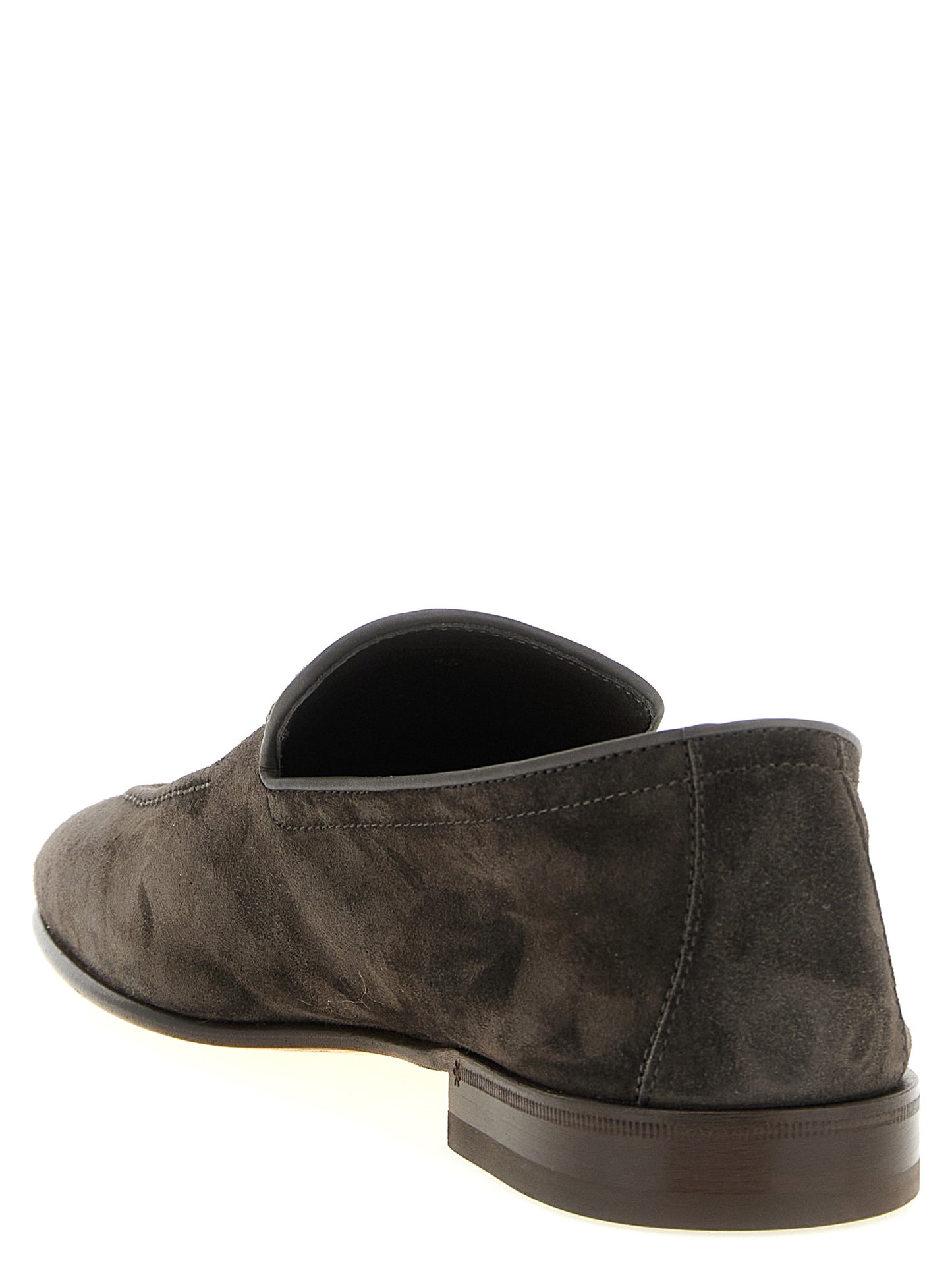 This Loafer Slip-On Shoes by Brunello Cucinelli for men in tu & calfskin leather gray features an exquisite silhouette from the Men's TU & Calfskin Leather Loafer Slip-On Shoes collection, defined by a sophisticated and elegant almond toe style.