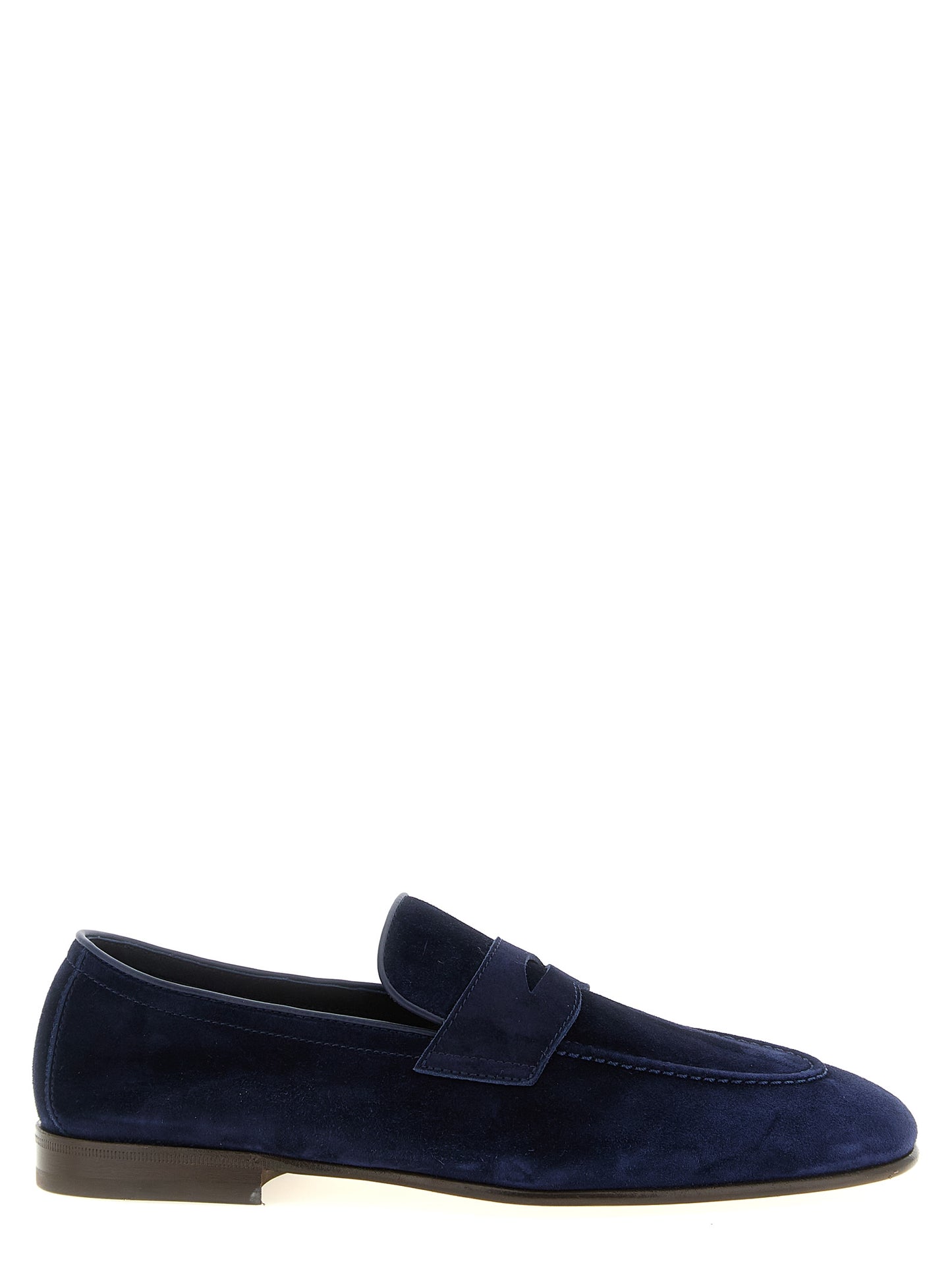 Loafer Slip-On Shoes by Brunello Cucinelli for men in tu & calfskin suede leather blue features an dynamic silhouette from the Men's TU & Calfskin Suede Leather Loafer Slip-On Shoes collection, defined by a dynamic almond toe style and for a dynamic look.