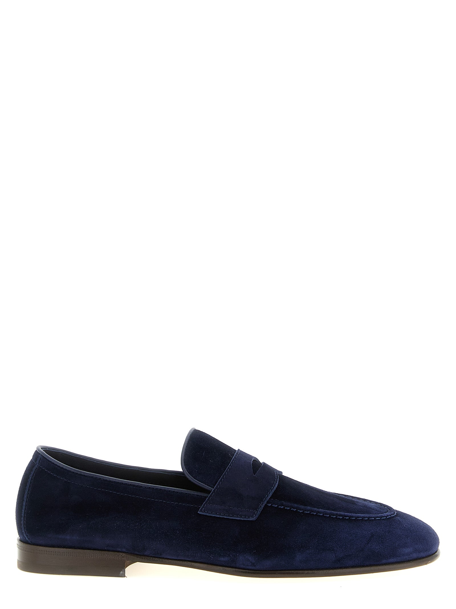 Loafer Slip-On Shoes by Brunello Cucinelli for men in tu & calfskin suede leather blue features an dynamic silhouette from the Men's TU & Calfskin Suede Leather Loafer Slip-On Shoes collection, defined by a dynamic almond toe style and for a dynamic look.