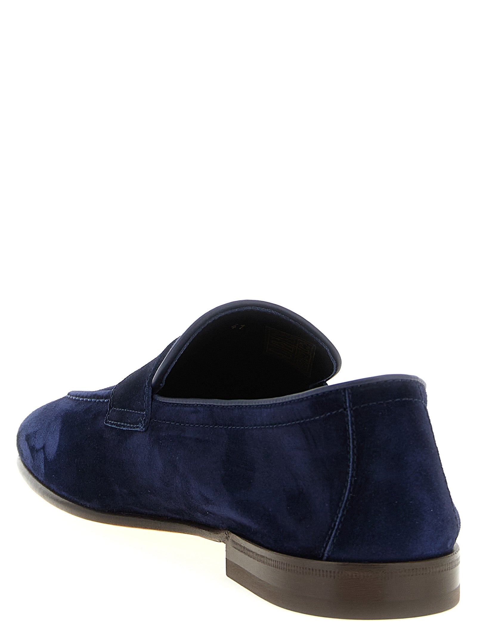 Loafer Slip-On Shoes by Brunello Cucinelli for men in tu & calfskin suede leather blue features an effortless chic silhouette, showcasing the Men's TU & Calfskin Suede Leather Loafer Slip-On Shoes design with an effortless chic and a almond toe style for a effortless chic look.