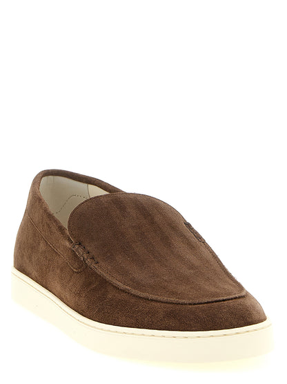 Moccasin Moccasins Loafer Slip-On Shoes by Brunello Cucinelli for men in suede calfskin leather brown & chevron showcases a resplendent Men's Suede Calfskin Leather Moccasin Moccasins Loafer Slip-On Shoes aesthetic, defined by its resplendent and elegant .