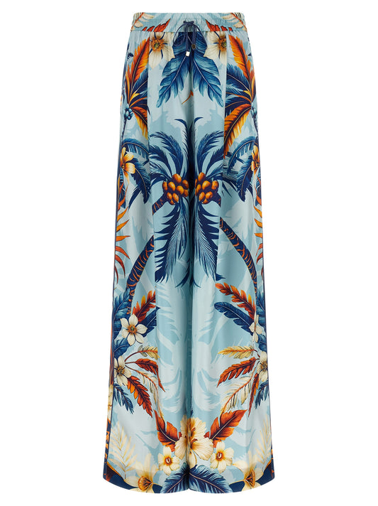 Casual Pants by F.R.S. - FOR RESTLESS SLEEPERS for women in silk satin twill light-blue & print features an refined tailoring silhouette, showcasing a premium straight-leg & wide with a and long cut for a refined tailoring look.