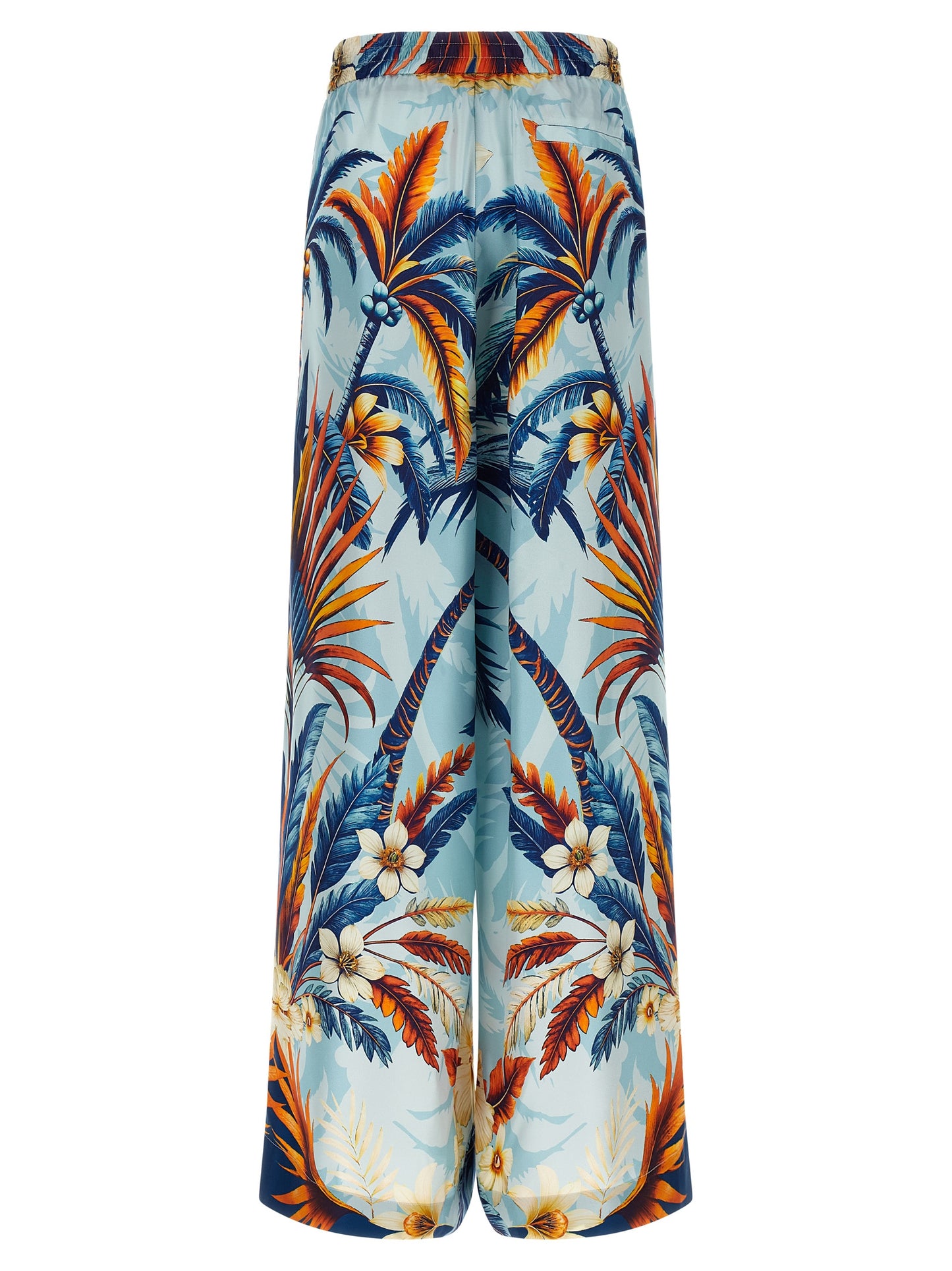 Casual Pants by F.R.S. - FOR RESTLESS SLEEPERS for women in silk satin twill light-blue & print features an sophisticated and straight-leg & wide with a precise long, creating a sophisticated and sophisticated silhouette.