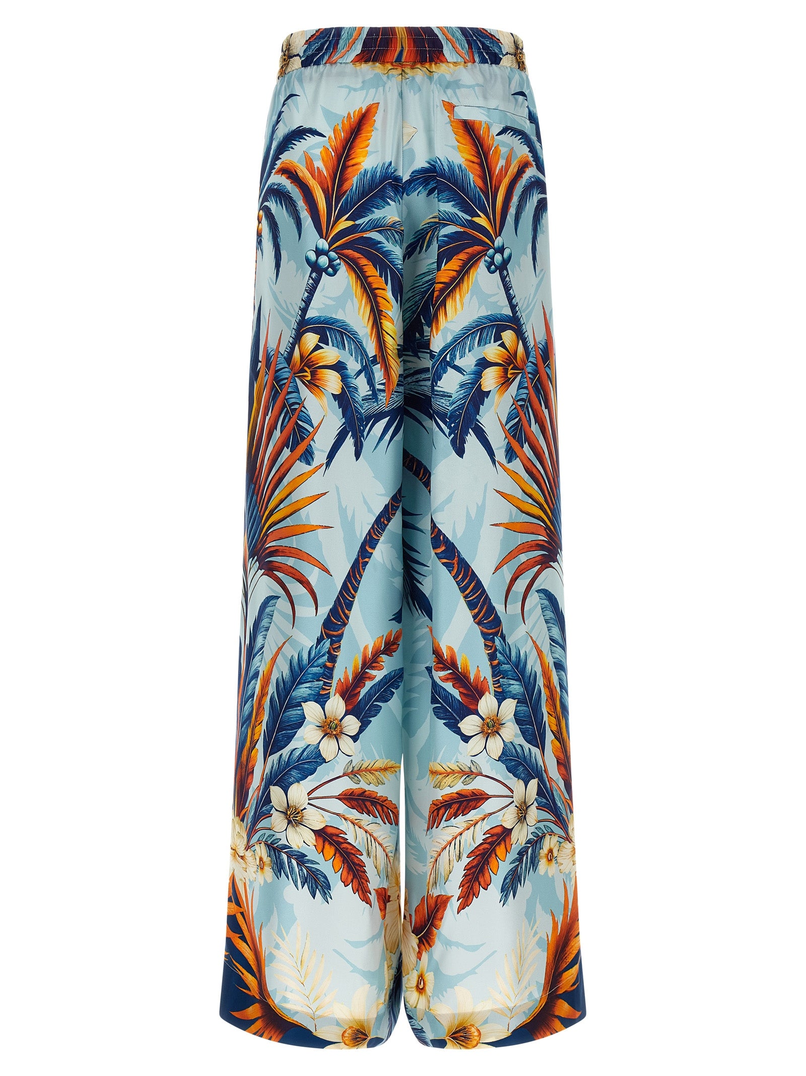 Casual Pants by F.R.S. - FOR RESTLESS SLEEPERS for women in silk satin twill light-blue & print features an sophisticated and straight-leg & wide with a precise long, creating a sophisticated and sophisticated silhouette.