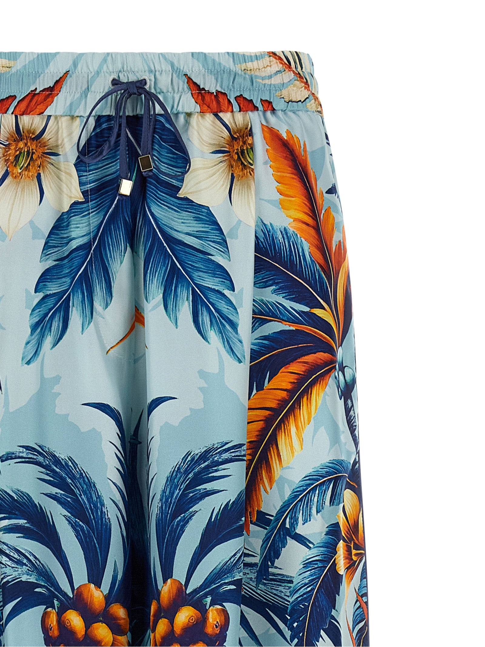 Casual Pants by F.R.S. - FOR RESTLESS SLEEPERS for women in silk satin twill light-blue & print presents a tailored silhouette, showcasing a tailored straight-leg & wide and long cut with a refined for a truly tailored aesthetic.