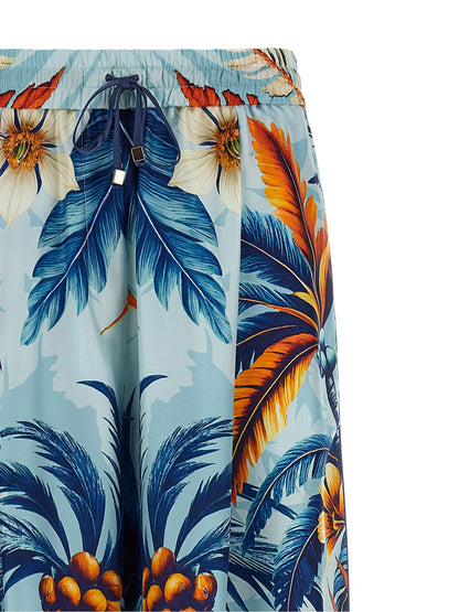 Casual Pants by F.R.S. - FOR RESTLESS SLEEPERS for women in silk satin twill light-blue & print presents a tailored silhouette, showcasing a tailored straight-leg & wide and long cut with a refined for a truly tailored aesthetic.