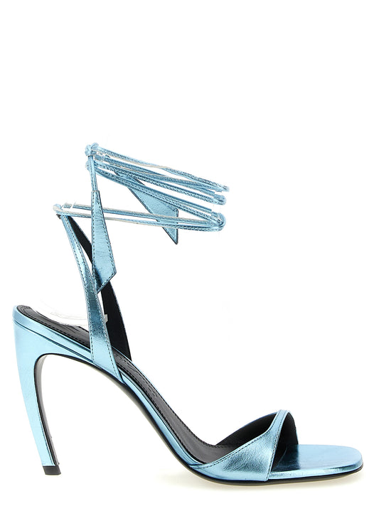 Stiletto Sandals by The Attico for women in calfskin leather and light-blue presents a captivating silhouette, showcasing the signature style of the Aren Women's Calfskin Leather Stiletto Sandals with a captivating stiletto and captivating square toe style.