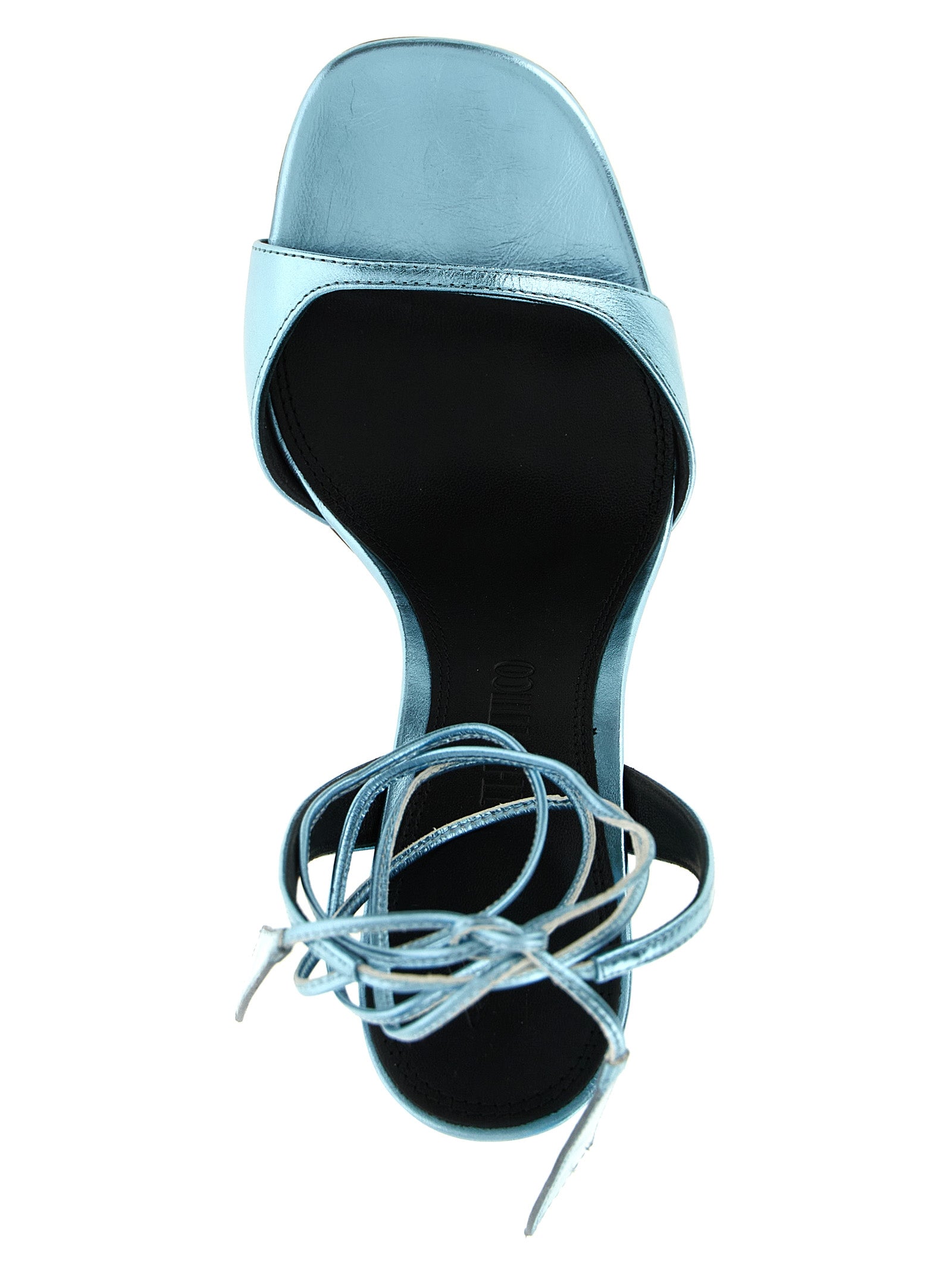 Stiletto Sandals by The Attico for women in calfskin leather light-blue presents a sculptural silhouette, showcasing the Aren Women's Calfskin Leather Stiletto Sandals design with a sculptural stiletto and square toe style for a premium look.