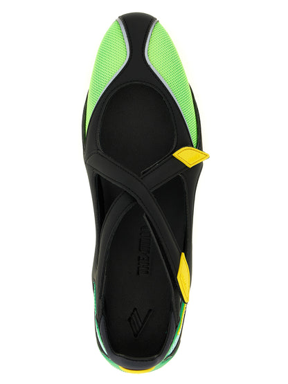 Ballet Flat Shoes by The Attico for women in polyester polyurethane & polyethylene bicolour & green showcases a resplendent Women's Polyester Polyurethane & Polyethylene Ballet Flat Shoes aesthetic with a and .
