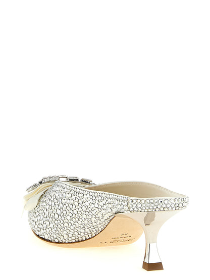 Mid-Heel Spool Pumps Heels by Jimmy Choo for women in leather satin & crystal silver features an captivating silhouette, showcasing the elegant Women's Leather Satin & Crystal Mid-Heel Spool Pumps Heels design with a mid-heel spool-heel and a sophisticated pointed toe style.