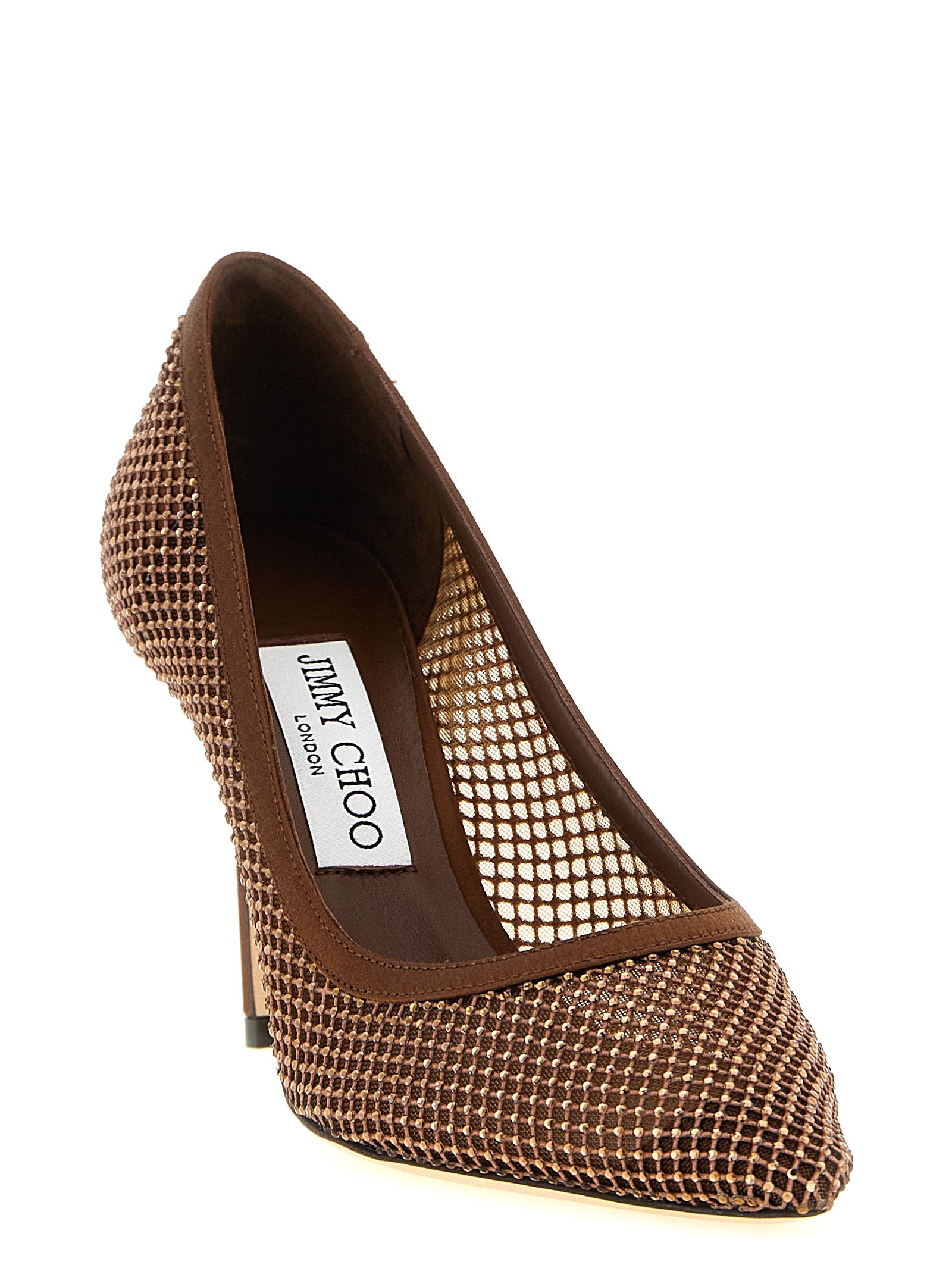 This High-Heel Stiletto Pumps Heels by Jimmy Choo for women in synthetic leather & crystal brown & transparent presents a effortlessly chic silhouette from the Romy Women's Synthetic Leather & Crystal High-Heel Stiletto Pumps Heels collection, featuring a effortlessly chic stiletto high-heel and effortlessly chic pointed toe style.