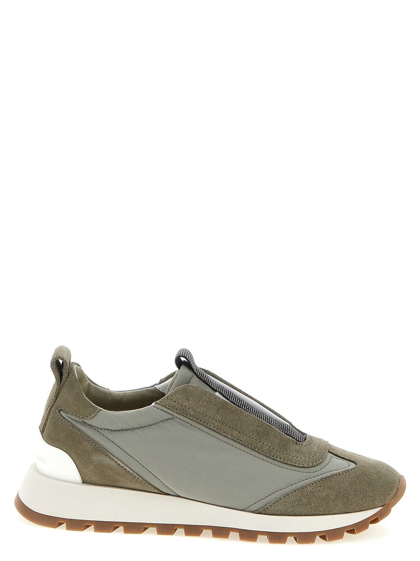 Athletic Sneakers by Brunello Cucinelli for women in tu polyamide polyester suede leather bicolour & green features an exquisite silhouette, showcasing the premium slip-on style of the Monile The Blend Women's Slip On TU Polyamide Polyester Suede Leather Athletic Sneakers with an exquisite finish.