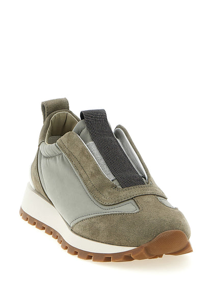 Athletic Sneakers by Brunello Cucinelli for women in tu polyamide polyester suede leather bicolour & green features an effortless chic silhouette, showcasing the signature slip-on style of the Monile The Blend Women's Slip On TU Polyamide Polyester Suede Leather Athletic Sneakers collection with a truly effortless chic finish.