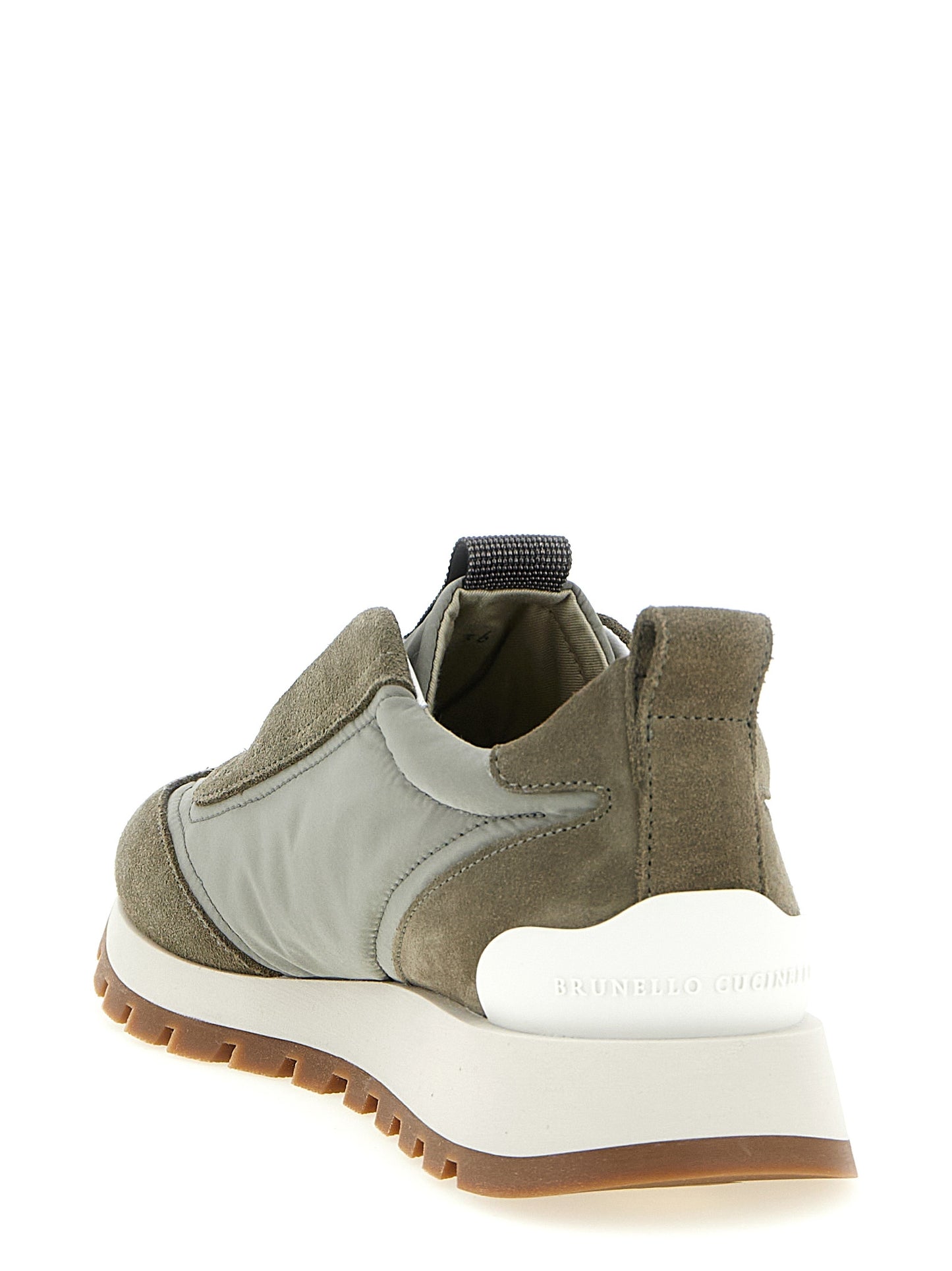 Athletic Sneakers by Brunello Cucinelli for women in tu polyamide polyester suede leather bicolour & green features an exquisite silhouette, showcasing the premium slip-on style of the Monile The Blend Women's Slip On TU Polyamide Polyester Suede Leather Athletic Sneakers with an exquisite finish.