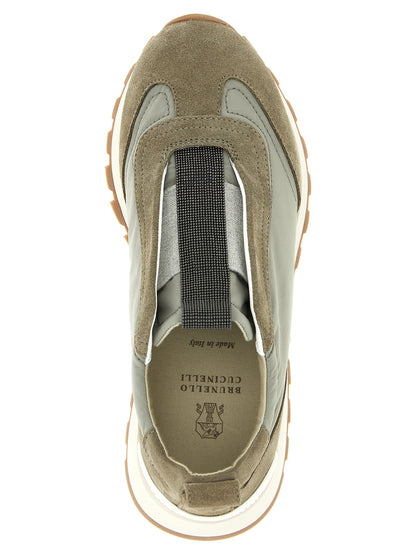 Athletic Sneakers Brunello Cucinelli women tu polyamide polyester suede leather bicolour & green featuring a avant-garde Monile The Blend Women's Slip On TU Polyamide Polyester Suede Leather Athletic Sneakers design with a avant-garde slip-on style for a refined finish.