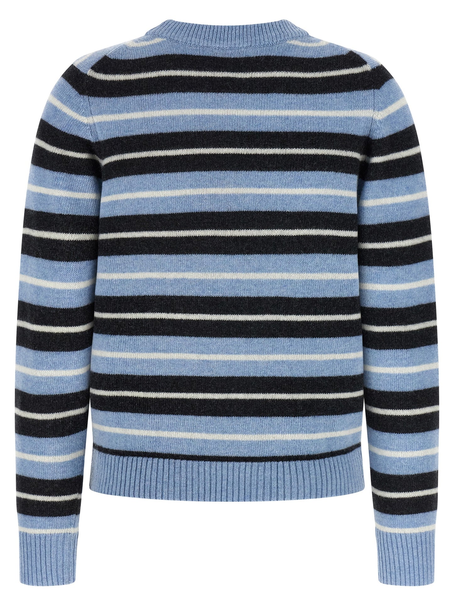 Cardigan by Ganni for women in polyamide wool light-blue, jacquard & striped features an crisp silhouette, showcasing a sophisticated crew neckline and detail for a truly crisp finish.