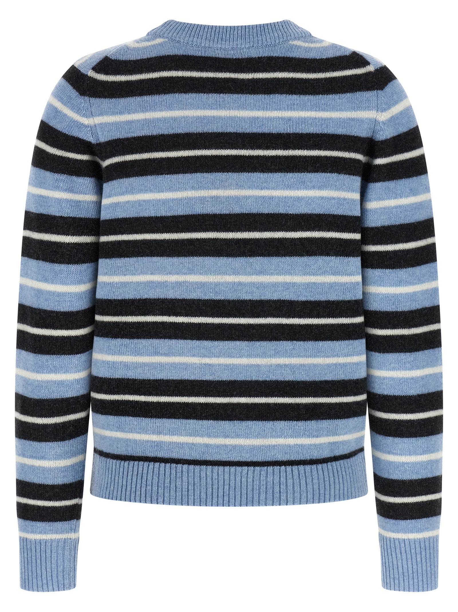 Cardigan by Ganni for women in polyamide wool light-blue, jacquard & striped features an crisp silhouette, showcasing a sophisticated crew neckline and detail for a truly crisp finish.